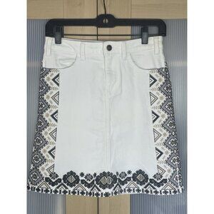 Anthropologie Pilcro White Denim Skirt Sz S Boho Embroidered Casual School 27”